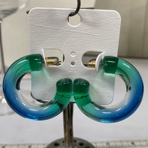 Blue and green ombré style open hoop earrings